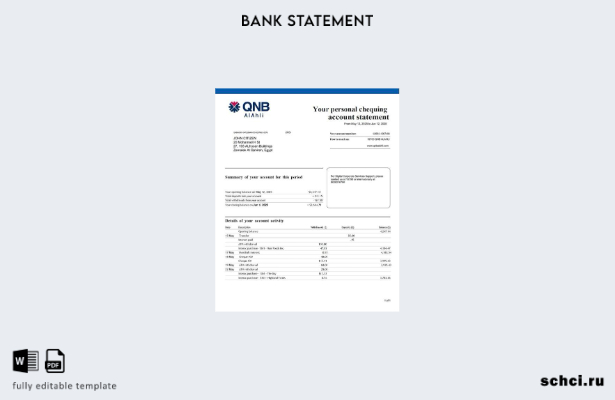 цифровая загрузка Катар QNB Alahli Bank слово шаблон выписки по счету